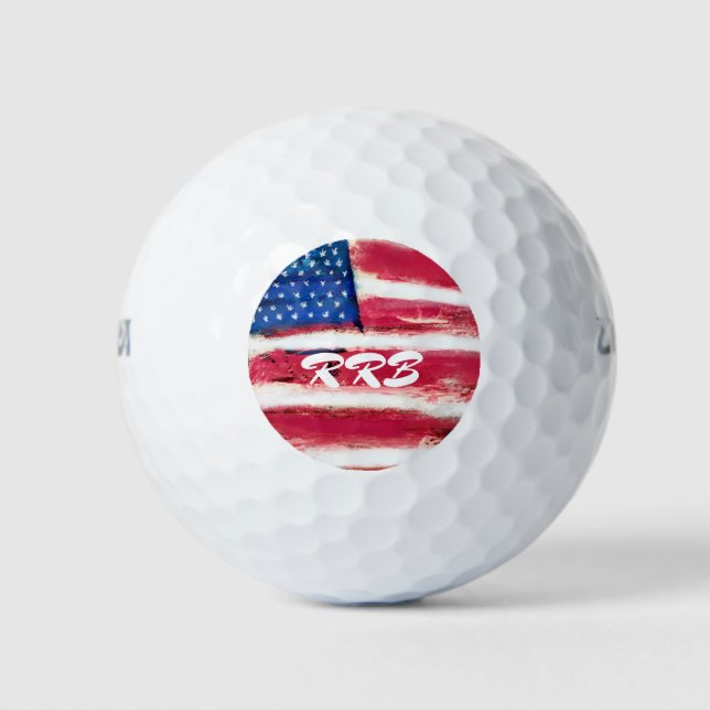 American Flag Monogrammed Golf Balls (Front)