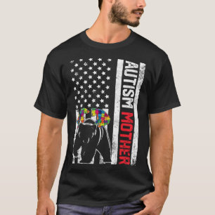 American Flag Mother Bear Autism Awareness Support T-Shirt
