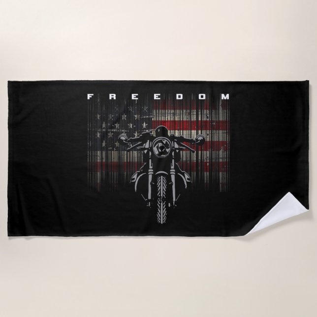 American Flag Motorcycle Freedom Beach Towel (Front)