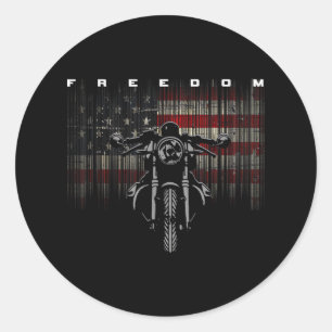 American Flag Motorcycle Freedom Classic Round Sticker