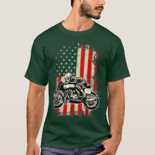 American Flag Motorcycle Skeleton Biker Bobber  T-Shirt