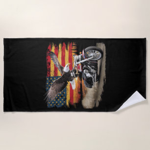 American Flag Motorcycle Tshirt USA Flag Biker Ret Beach Towel