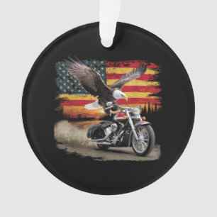 American Flag Motorcycle Tshirt USA Flag Biker Ret Ornament