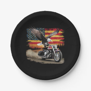 American Flag Motorcycle Tshirt USA Flag Biker Ret Paper Plate