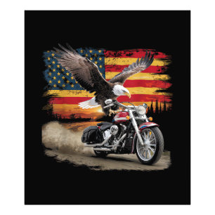 American Flag Motorcycle Tshirt USA Flag Biker Ret Photo Print
