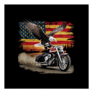 American Flag Motorcycle Tshirt USA Flag Biker Ret Poster