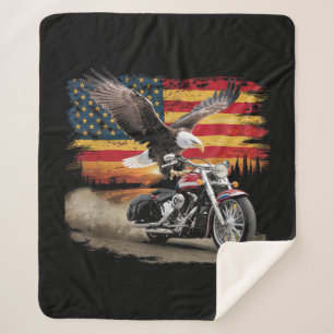 American Flag Motorcycle Tshirt USA Flag Biker Ret Sherpa Blanket