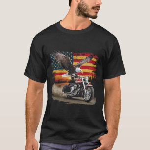 American Flag Motorcycle Usa Flag Biker Retro  T-Shirt