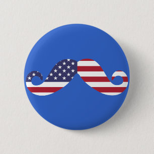 American Flag Moustache 6 Cm Round Badge