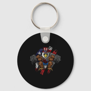 American Flag Muscular Bald Eagle Bike Flexing Unc Key Ring