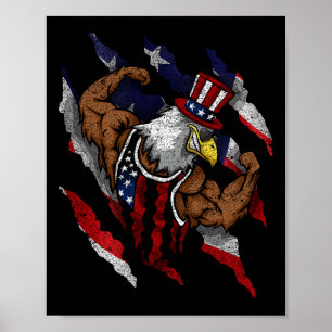 American Flag Muscular Bald Eagle Bike Flexing Unc Poster