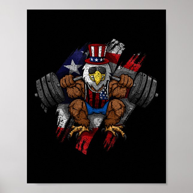 American Flag Muscular Bald Eagle Bike Flexing Unc Poster (Front)