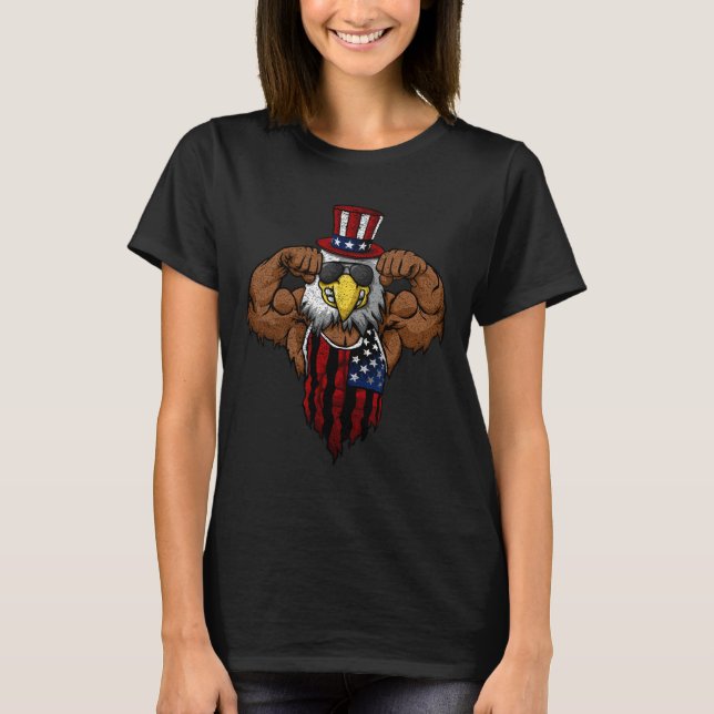 American Flag Muscular Bald Eagle Bike Flexing Unc T-Shirt (Front)