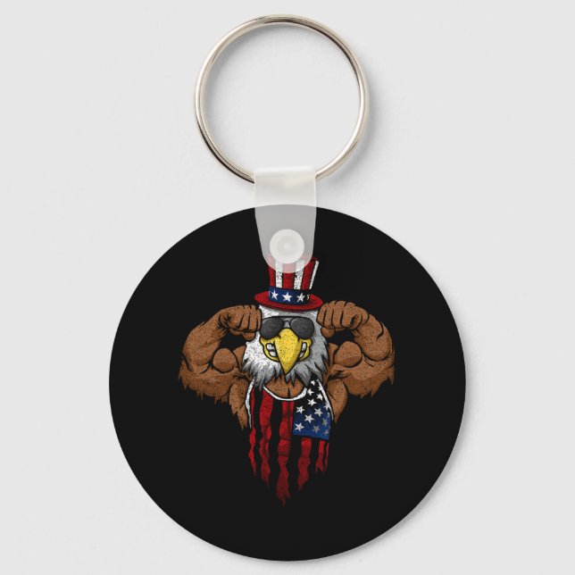 American Flag Muscular Squat Dabbing Flexing Uncle Key Ring (Front)