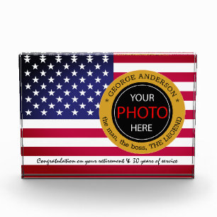American Flag name badge, retirement / USA office Photo Block