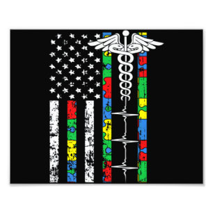 American Flag Nurse Autism Awareness Cool Register Photo Print
