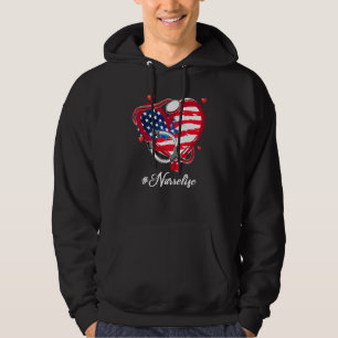 American Flag Nurse Life Heart Stethoscope - Flag Hoodie