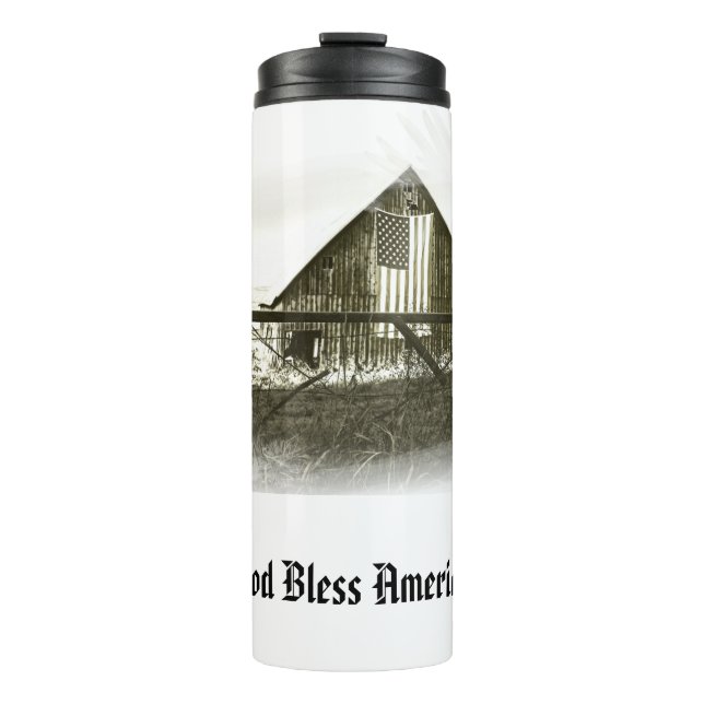 *~* American Flag Old Barn GOD BLESS AMERICA AP16 Thermal Tumbler (Front)