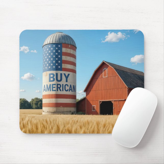 American Flag On a Barn Silo Mouse Pad (With Mouse)