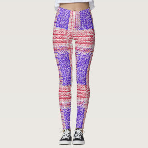 American Flag on a blue  red background Leggings