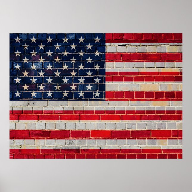 American flag on a brick wall poster (Front)