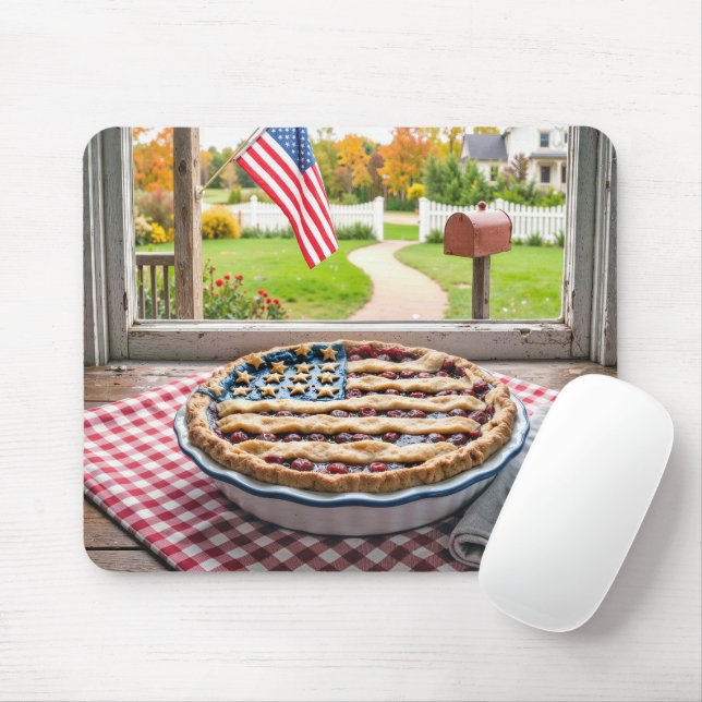 American Flag on a Cherry Pie Mouse Pad (With Mouse)