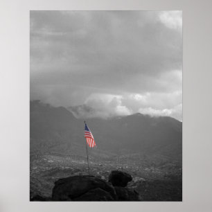 American Flag on a Cliff in Arizona Coloured 16x20 Poster