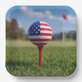 American Flag on a Golf Ball Paper Plate