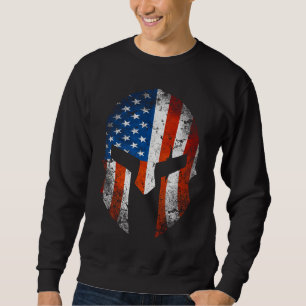 American Flag On A Spartan Helmet Distressed Sweatshirt