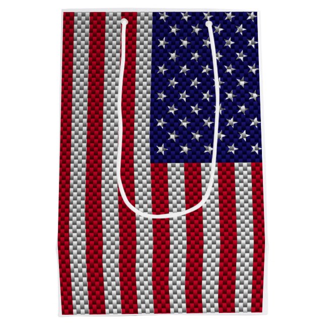 American Flag on Carbon Fibre Style Print Medium Gift Bag (Back)