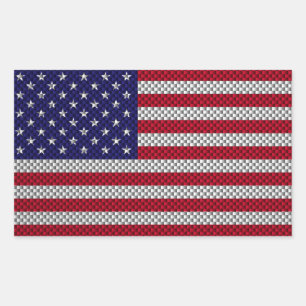American Flag on Carbon Fibre Style Print Rectangular Sticker