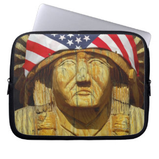 American Flag on Carving of Native American, Laptop Sleeve
