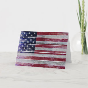 American Flag on Distressed Wood, Blank Card