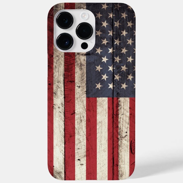 American Flag on Old Wood Grain Case-Mate iPhone Case (Back)