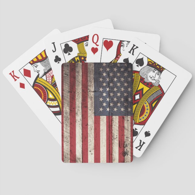 American Flag on Old Wood Grain Playing Cards (Back)