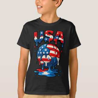 American Flag On Soccer Ll Drip Style Men Women Ki T-Shirt
