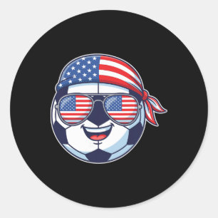 American Flag On Soccer Ll Wearing Sungles Ndana Classic Round Sticker