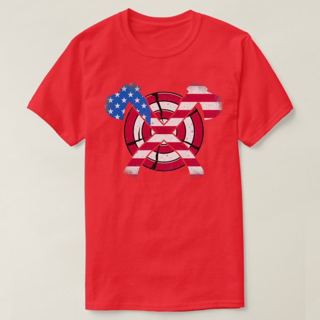 American Flag on Throwing Axe Funny Axe Thrower T-Shirt (Design Front)