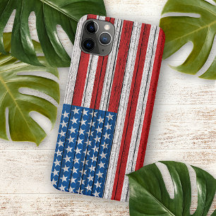 American Flag On Vintage Woodgrain Pattern iPhone 16 Pro Max Case