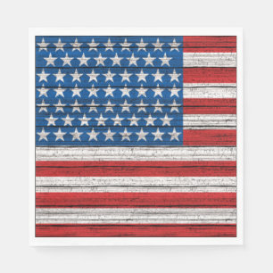 American Flag On Weathered Wooden Planks Pattern Napkin