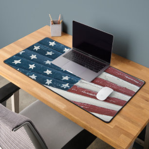 American Flag On Wood Desk Mat