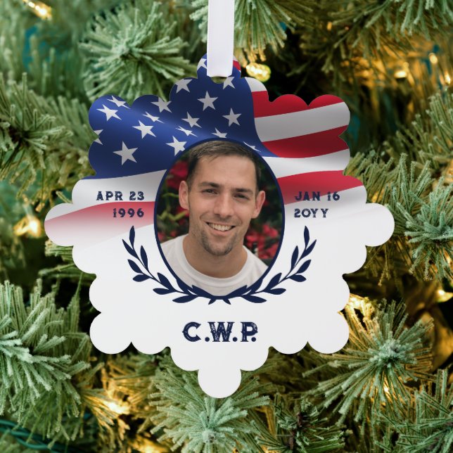 American Flag Oval Photo In Loving Memory Tree Decoration Card (Insitu (Tree))