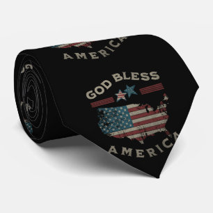 American Flag Over USA Map God Bless America Tie