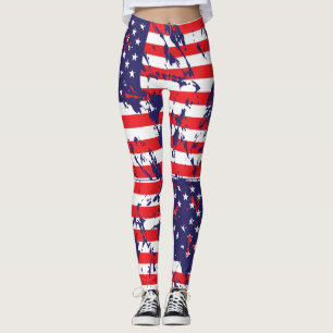 American Flag Paint Splatter Leggings