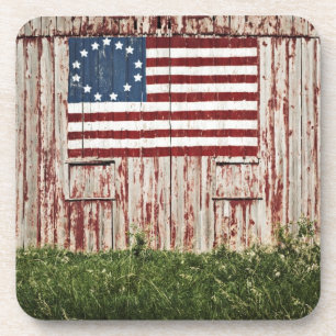American flag painted on barn coaster