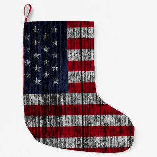 American flag painted on fence background.4th, abs small christmas stocking