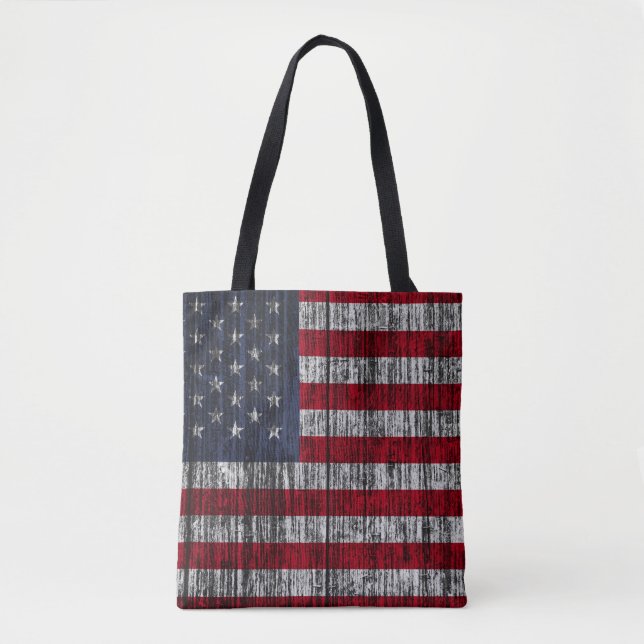 American flag painted on fence background.4th, abs tote bag (Front)