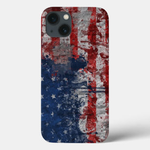 American Flag Painted on Grunge Wall iPhone 13 Case
