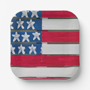 American Flag Painted On Wooden Pallet Paper Plate