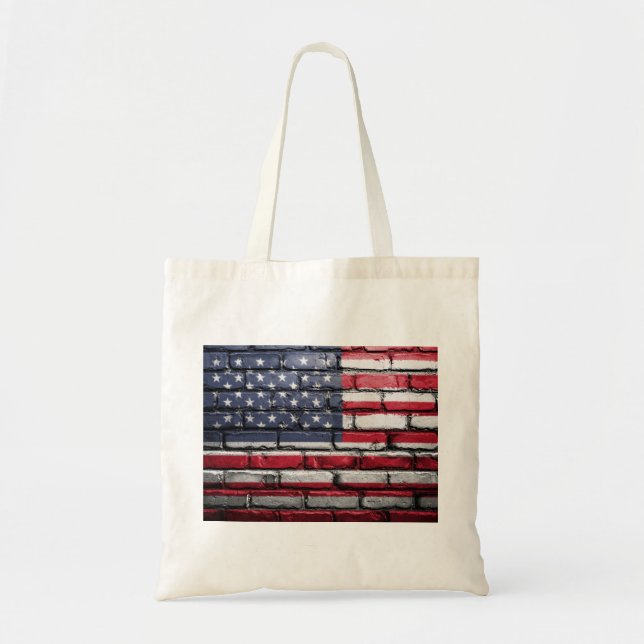American flag painting on a brick wall tote bag (Front)